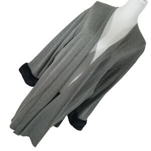 NWOT! KASPER! DOVE GRAY KNIT LONG LENGTH FAUX FUR TRIMMED CARDI SWEATER! OS PLUS